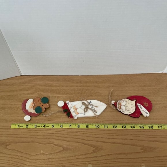 Wooden Santa Claus Christmas Ornaments Set Of 3 Crazy Mountain Rustic Country - Picture 7 of 7